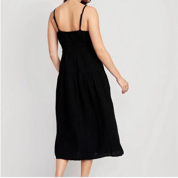 Old Navy Black Smocked Tiered Cami Dress  XXL Pockets Womens Midi Sleeveless - Picture 8 of 8